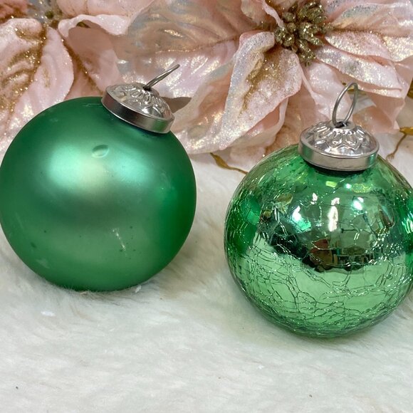 Set of 9 Kugel Style Green Mercury Glass Christmas Ornaments Crackled Matte New - Picture 5 of 7